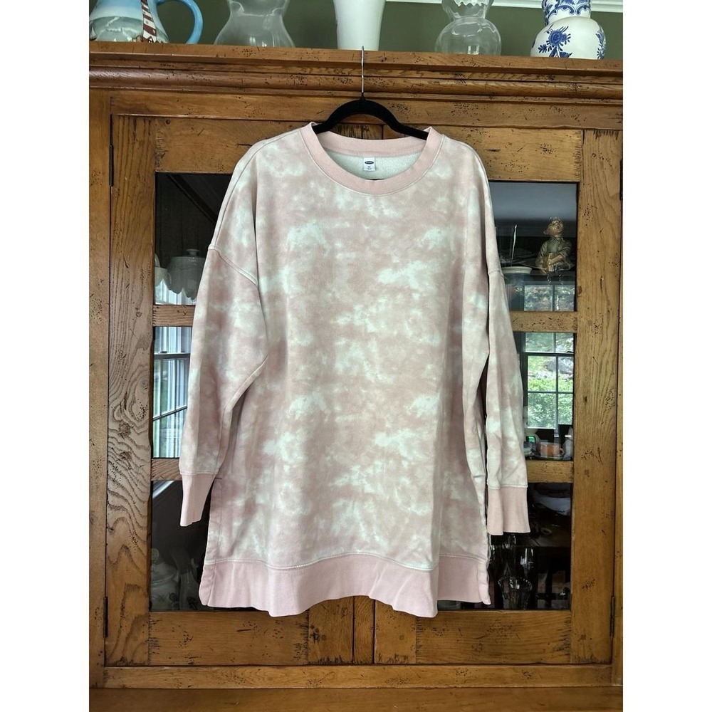 Old Navy Womens Pink White Tie Dye Tunic Boyfriend Sweatshirt XXL 611728-10
